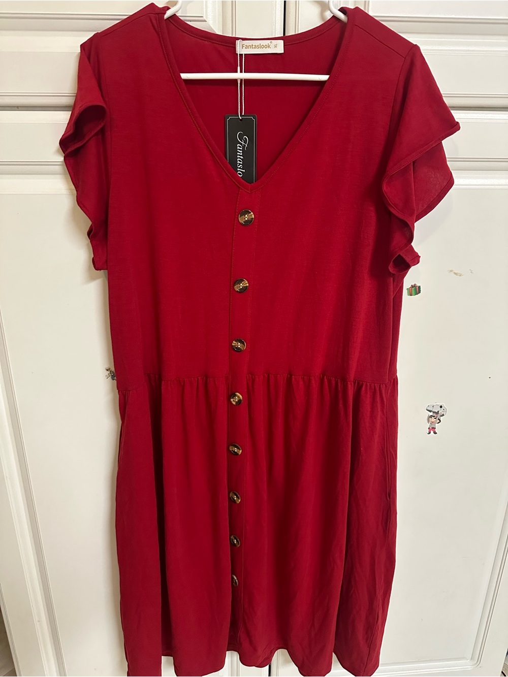 Girls' Red Button-Front Dress